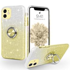 Imagem de Soulips Capa para iPhone 12 mini, suporte magnético para carro, fino, brilhante, brilhante, com suporte de anel de 360°, à prova de choque, proteção para mulheres e meninas para iPhone 12 mini de 5,4