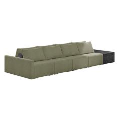 Imagem de Sofá Ilha 4 Lugares Living 472cm Modulado Sala Lary Bouclê Verde/PU Pto K01 - D`Rossi