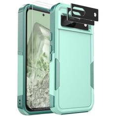 Imagem de Ezanmull Capa para celular Google Pixel 8A, [proteção contra quedas de grau militar de 15 pés] [protetor de tela de vidro + protetor de lente da câmera] Capa antiderrapante à prova de choque para