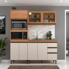 Imagem de Cozinha Compacta Cecilia 7 Portas 3 Gavetas com Vidro Freijó/Off White