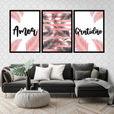 Imagem de Kit 3 Quadros Decorativos Amor e Gratidão 45x34cm