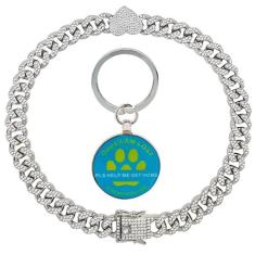 Imagem de Coleira de corrente de prata para cães, coleira cubana de diamante ambulante, corrente de metal com fivela segura, colar de cristal cubano para animais de estimação com etiquetas de identificação para
