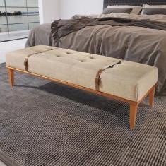 Imagem de Recamier Em Linho 150cm Com Cinto Em Couro Yarin Bege Claro - Agarb De