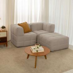 Imagem de sofá guldi popup com 2 módulos canto e puff linho cru