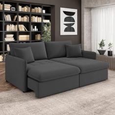 Imagem de Sofá Reclinável e Retrátil Gandalf Bipartido 174cm Caixa Zero com Almofadas Veludo Grafite G33 - Gran Belo