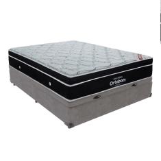 Imagem de Cama Box Casal Cinza Baú e Colchão Ortobom Elegant Molas Ensacadas