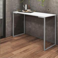 Imagem de Mesa Escrivaninha Escritório Aparador e Home Office Stan Industrial Ferro Cinza Tampo MDF Branco - Ahazzo Móveis