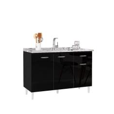 Imagem de Balcão De Cozinha Sem Tampo 3 Portas 1 Gaveta 120cm - Poquema Cor Preto