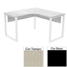 Imagem de Mesa de Escritório em L Pé Tubular Pe25 em Mdp 135 x 135 x 60 cm Nogueira Casablanca e Base Preta