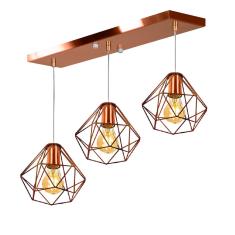 Imagem de Lustre Pendente Aramado Triplo Base Retangular Cobre