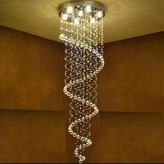Imagem de Lustre De Cristal Legítimo Espiral Com 1,90M De Altura, Base De Inox Espelhado Com 50CM De Diâmetro