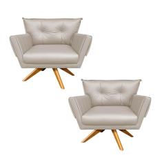 Imagem de Kit 02 Poltronas Giratória Anitta Corino Bege D´rossi