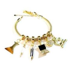 Imagem de Pulseira Profissão Biomedicina Pesquisa Folheado 18k