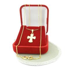 Imagem de Corrente Masculina 50Cm 0.8Mm Cruz 18Mm Folheado Ouro Cr797