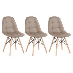Imagem de KIT - 3 x cadeiras estofadas Eames Eiffel Botonê - Base de madeira clara - Nude