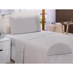Imagem de Jogo De Cama Lençol Solteiro Algodão 180 Fios Ponto Palito 3 Pçs Cinza