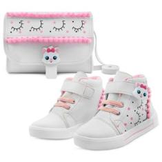 Imagem de Kit Tênis Infantil Menina Cano Alto Com Bolsa Feminino Gatinha MzKid-Feminino