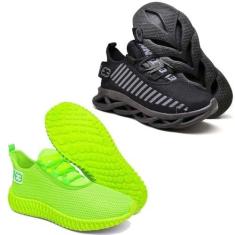 Imagem de Kit 2 tênis Esportivo Trança + Colmeia Black e Verde 37