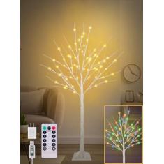 Imagem de Bétula iluminada de 1,8 m, bétula com 60 luzes, branco quente e cores RGB (pacote com 1 unidade)..