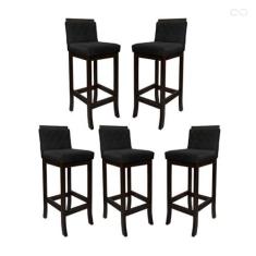 Imagem de Kit 5 Banquetas Alta para Balcão de Cozinha Nice Madeira Maciça Matelassê Suede Preto CCS