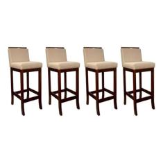 Imagem de Kit 4 Banquetas Média em Madeira Castanho Turim Linho Bege CCS