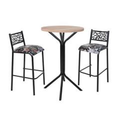 Imagem de Conjunto bistro dani 2 banquetas tubo preto fosco com tampo bp carvalh