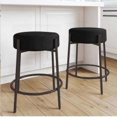 Imagem de Kit 02 Banquetas Alta Sintra 65cm Redonda Ferro Marrom Sintético Preto - Ahazzo Móveis