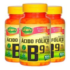 Imagem de Kit 3 Vitamina B9 (Ácido Fólico) - 60 Cápsulas - Unilife