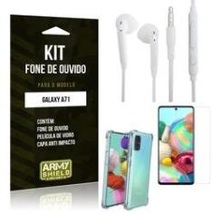 Imagem de Kit Fone de Ouvido Galaxy A71 Fone + Capa Anti Impacto + Película Vidro - Armyshield
