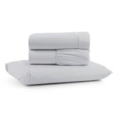 Imagem de Jogo De Lençol Luiza Solteiro 3 Pçs Percal 100% Algodão 180 Fios Ponto Palito - Cinza