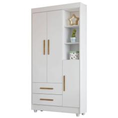 Imagem de Guarda Roupa Roupeiro Infantil Flocos 3 Portas 2 Gavetas Tigus Baby Flex Branco Madeirado Ypê
