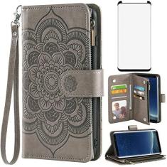 Imagem de Asuwish Capa carteira compatível com Samsung Galaxy S8 e protetor de tela de vidro temperado flor couro flip porta-cartão suporte capa para celular para Glaxay S 8 Gaxaly 8S Edge SM-G950U mulheres