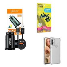 Imagem de Kit Carregador Veicular + Capinha Motorola G20 + Película 9D - Hrebos