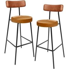 Imagem de Kit 02 Banquetas Alta Bar Cozinha Sala De Jantar Milão L02 Couríssimo Camel Whisky - Lyam Decor