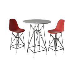Imagem de Jogo Mesa Bistrô Eames Branca 60Cm 2 Banquetas Vermelha Base Ferro Preto - Cor: Branco