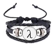 Imagem de DIYthinker Pulseira de couro trançado Lambda com silhueta preta do alfabeto grego