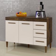 Imagem de Balcão de Cozinha com Tampo 2 Portas 3 Gavetas Virtus Ypê/Off White