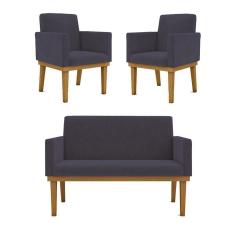 Imagem de Kit Sofá Namoradeira + Poltrona Reforçada cinza