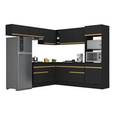 Imagem de Cozinha Completa de Canto com Rodapé Veneza Multimóveis Mp2105 com Armário e Balcão Preta