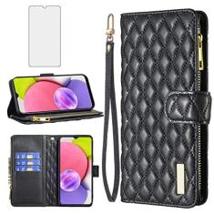 Imagem de Asuwish Capa de telefone para Samsung Galaxy A03s versão EUA 5G 2022 capa carteira com protetor de tela de vidro temperado e porta-cartão de crédito flip de couro celular Ao3s A 03s SM-A037U SM A037U