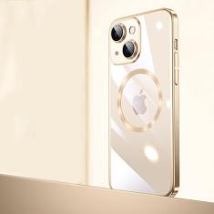 Imagem de Luxo galvanizado quadro transparente magnético caso de carga sem fio para iphone 14 plus 13 12 11 pro max capa macia, gd, para iphone 12