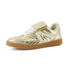 Imagem de CUSHIONAIRE Tênis feminino Astro retrô, design com cadarço + espuma viscoelástica, larguras disponíveis, Ouro metálico, 35