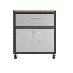 Imagem de Balcão Multiuso em Aço 2 Portas 1 Gaveta Pés com Rodizíos com Tampo Titanium Preto Craquelado/Cinza Texturizado