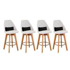 Imagem de Kit 04 Banquetas Bege Claro E Almofada Corino Preto