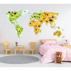 Imagem de Adesivo De Parede Mapa Mundi Animais Infantil tamanho 50cm x 100cm