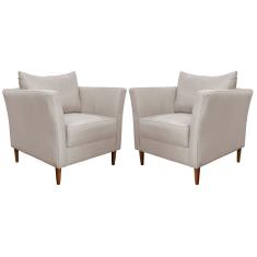 Imagem de Kit 2 Poltronas Decorativa Sala de Estar Pés Palito Lubbock Couro Off White - Gran Belo
