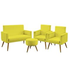 Imagem de Kit Poltrona Namoradeira e 2 Poltronas Decorativas Estofada Vega Com Rodapé Puff Solar Sued  Aradecor