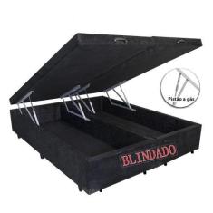 Imagem de Cama Box Baú Casal Bipartido Blindado Suede Preto com Pistão A Gás - M