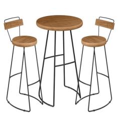 Imagem de Conjunto Mesa Bistro Bar 2 Banquetas Encosto Aurum Peroba Preto Dhom
