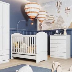 Imagem de Quarto de Bebê Completo Cômoda 5 Gavetas com Berço 3 em 1 Abracadabra Espresso Móveis Branco